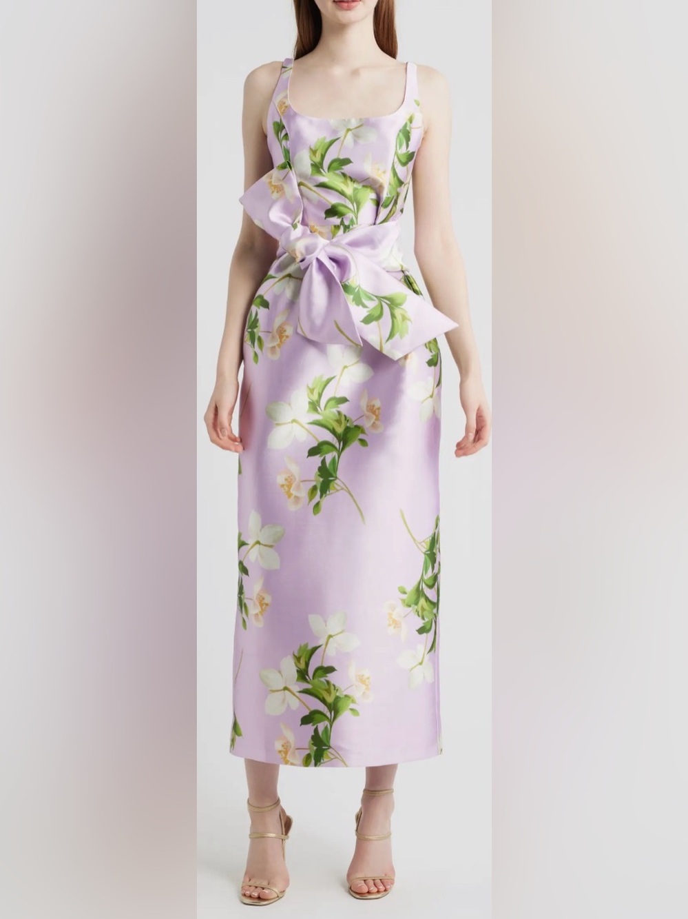 NEW Julia Jordan Floral Print Sleeveless Belted column Satin Midi Dress sz 14